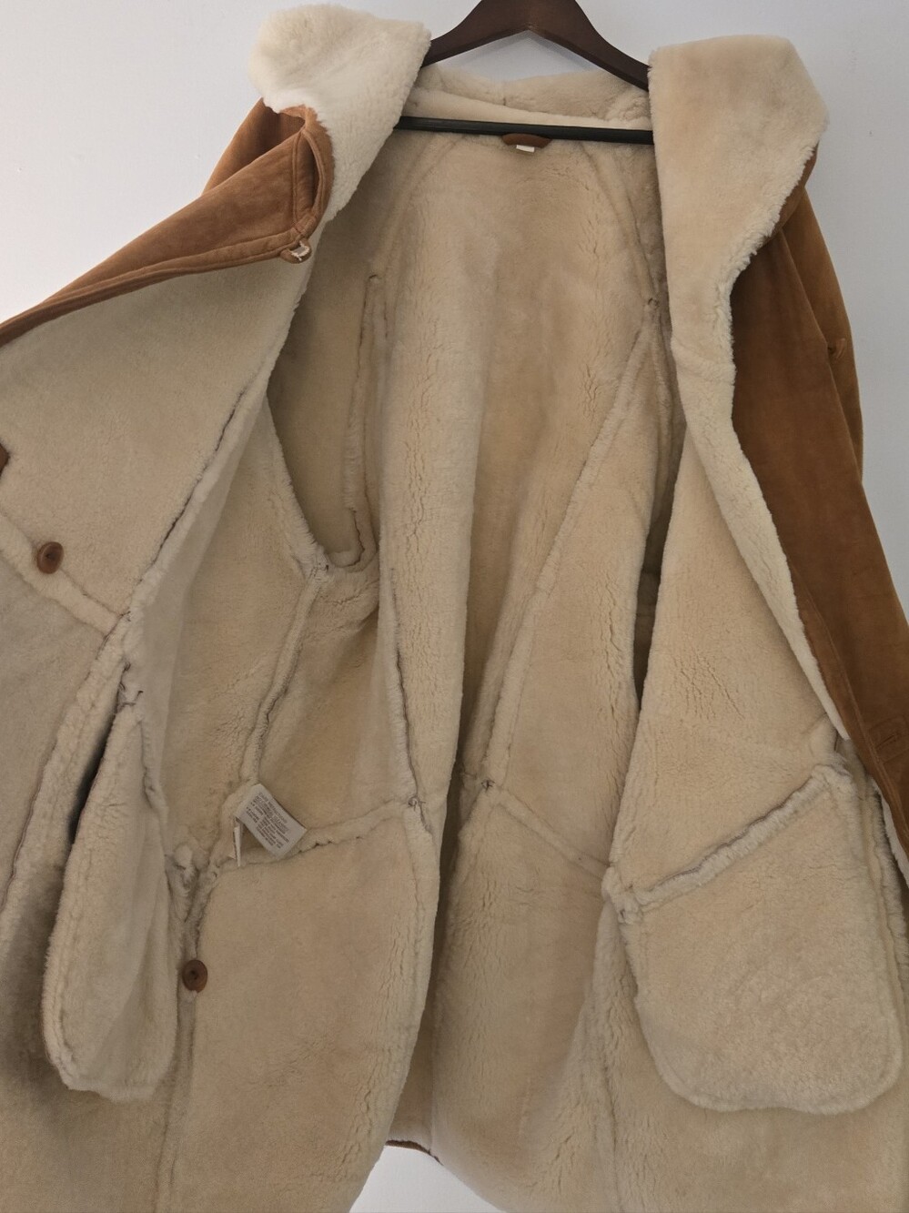 100% Shearling Hooded Suede Coat in Chestnut Brown - Picture 3 of 6